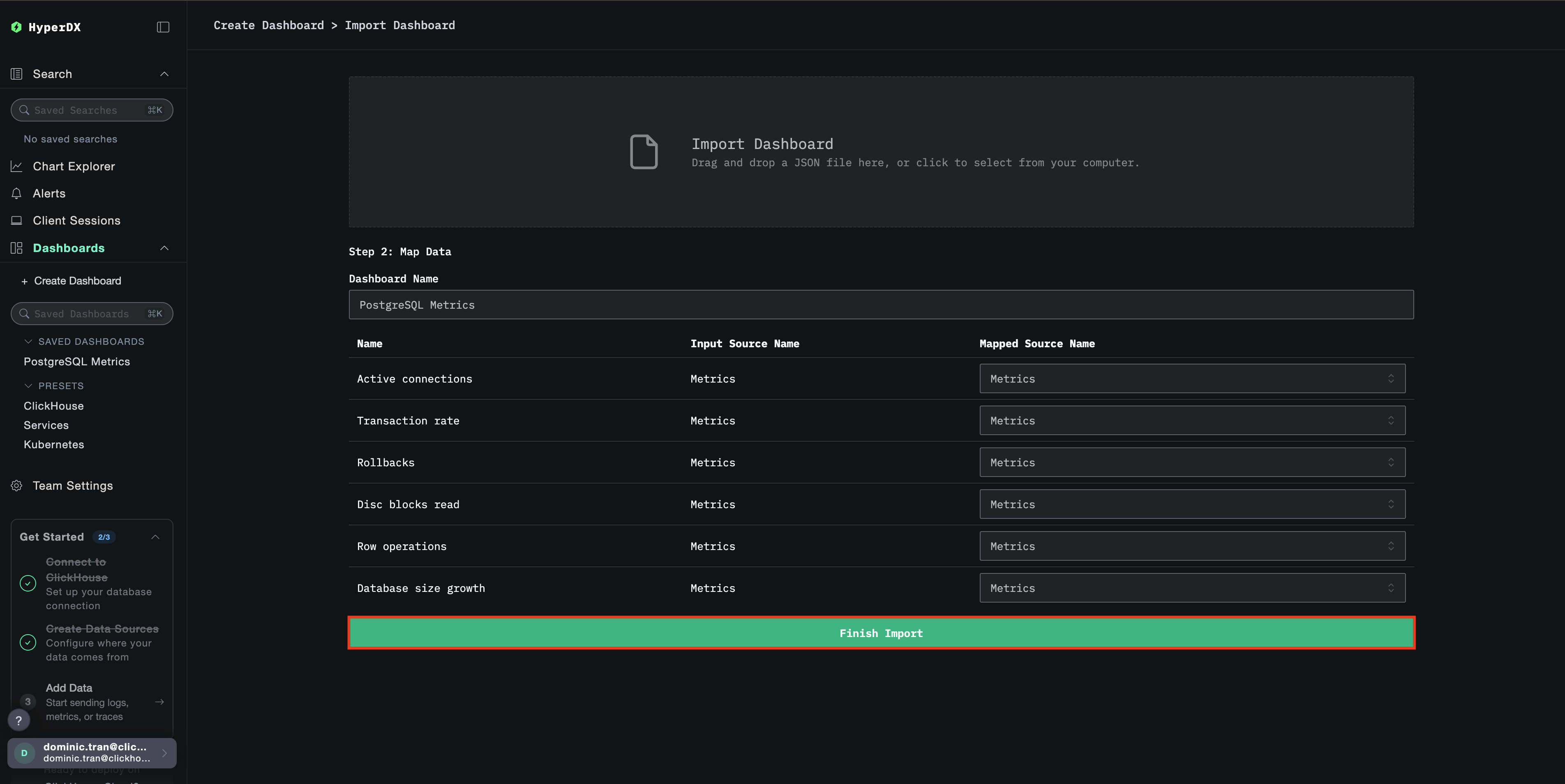 Диалог завершения импорта